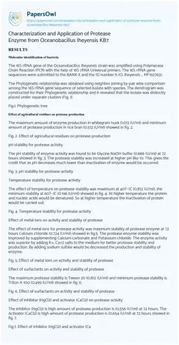 Essay on Characterization and Application of Protease Enzyme from Oceanobacillus Iheyensis KB7