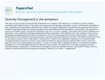 Essay on Diversity Management in the Workplace