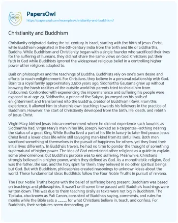 Essay on Christianity and Buddhism