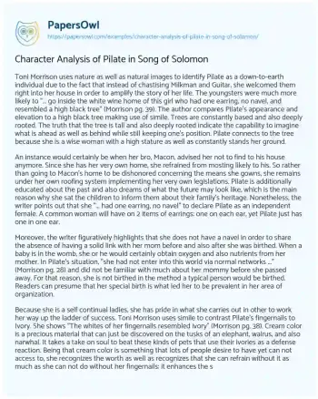 Essay on Character Analysis of Pilate in Song of Solomon