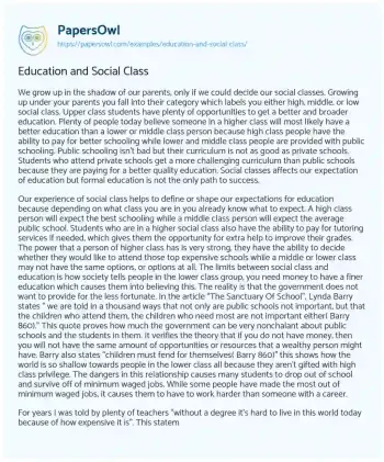 Essay on Education and Social Class