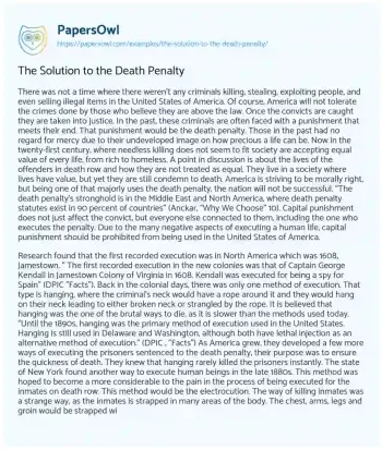 Essay on The Solution to the Death Penalty