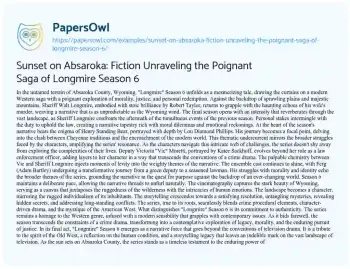 Essay on Sunset on Absaroka: Fiction Unraveling the Poignant Saga of Longmire Season 6