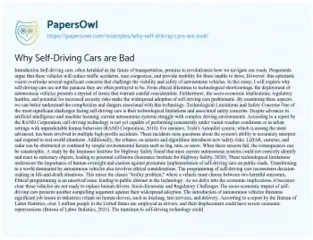 Essay on Why Self-Driving Cars are Bad