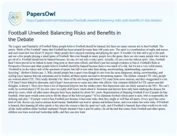 Essay on Football Unveiled: Balancing Risks and Benefits in the Debate