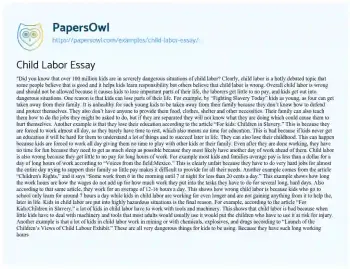 Essay on Child Labor Essay