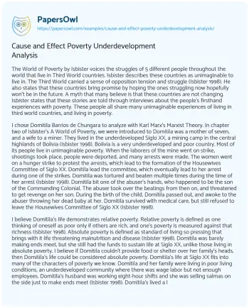 Essay on Cause and Effect Poverty Underdevelopment Analysis 