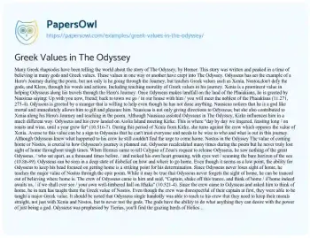 Essay on Greek Values in the Odyssey