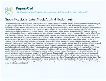 Essay on Greek Mosaics in Later Greek Art and Modern Art