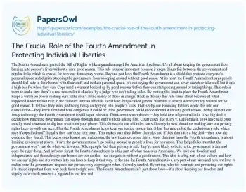 Essay on The Crucial Role of the Fourth Amendment in Protecting Individual Liberties