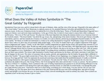 Essay on What does the Valley of Ashes Symbolize in “The Great Gatsby” by Fitzgerald