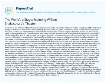 Essay on The World’s a Stage: Exploring William Shakespeare’s Theater