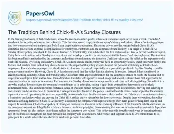 Essay on The Tradition Behind Chick-fil-A’s Sunday Closures