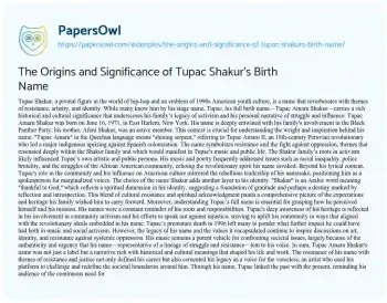 Essay on The Origins and Significance of Tupac Shakur’s Birth Name