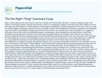 Essay on “Do the Right Thing” Summary Essay