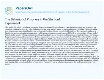 Essay on The Behavior of Prisoners in the Stanford Experiment