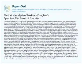 Essay on Rhetorical Analysis of Frederick Douglass’s Speeches: the Power of Education