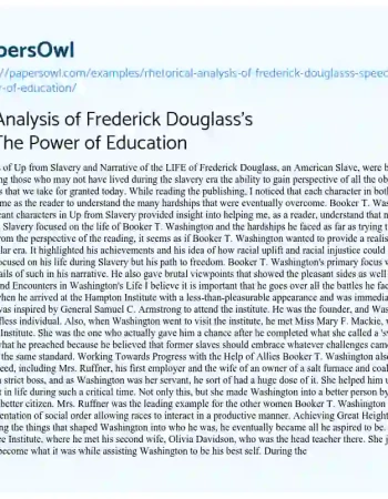 Essay on Rhetorical Analysis of Frederick Douglass’s Speeches: the Power of Education