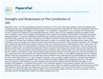 Essay on Strengths and Weaknesses of the Constitution of 1787