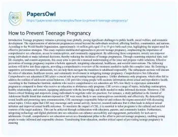 Essay on How to Prevent Teenage Pregnancy