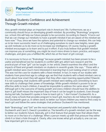 Essay on Building Students Confidence and Achievement through Growth Mindset