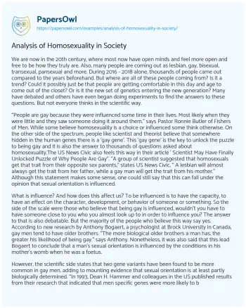 Essay on Analysis of Homosexuality in Society