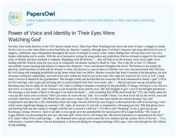 Essay on Power of Voice and Identity in ‘Their Eyes were Watching God’