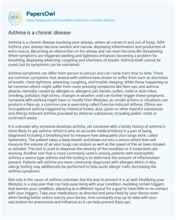 Essay on Asthma is a Chronic Disease