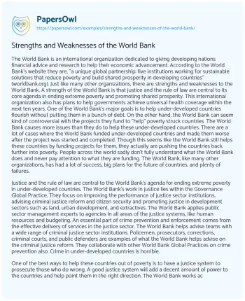 Essay on Strengths and Weaknesses of the World Bank