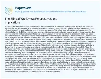 Essay on The Biblical Worldview: Perspectives and Implications