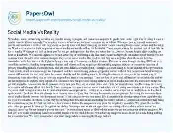 Essay on Social Media Vs Reality