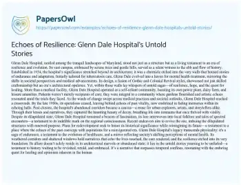 Essay on Echoes of Resilience: Glenn Dale Hospital’s Untold Stories