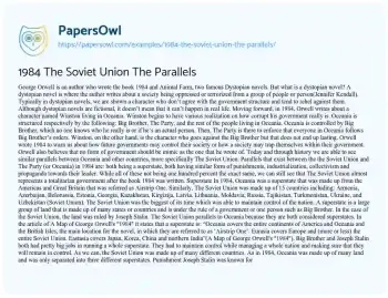 Essay on 1984 the Soviet Union the Parallels