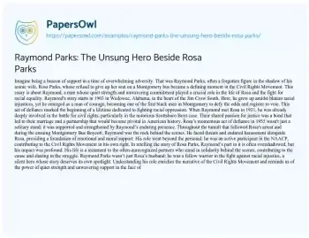 Essay on Raymond Parks: the Unsung Hero Beside Rosa Parks