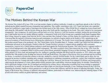 Essay on The Motives Behind the Korean War