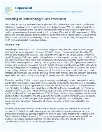 Essay on Becoming an Endocrinology Nurse Practitioner