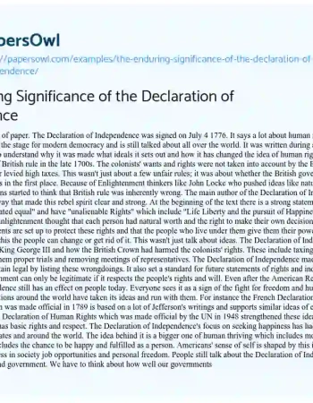 Essay on The Enduring Significance of the Declaration of Independence