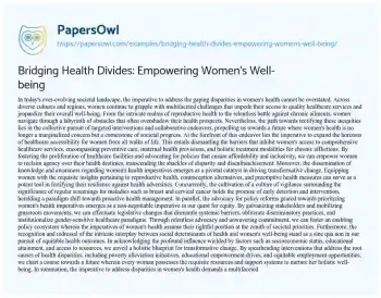 Essay on Bridging Health Divides: Empowering Women’s Well-being