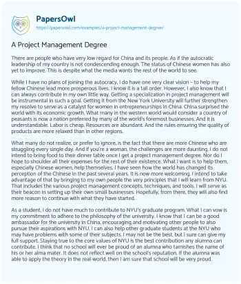 Essay on A Project Management Degree