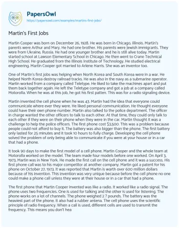 Essay on Martin’s First Jobs