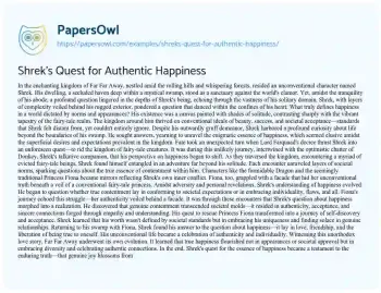 Essay on Shrek’s Quest for Authentic Happiness