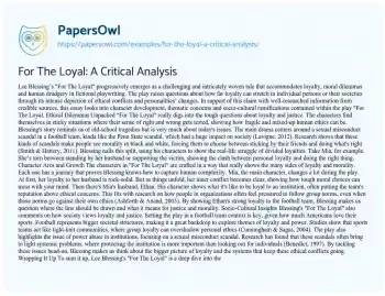 Essay on For the Loyal: a Critical Analysis