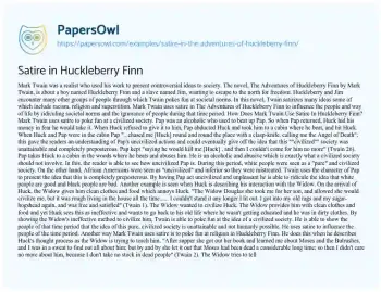 Essay on Satire in Huckleberry Finn