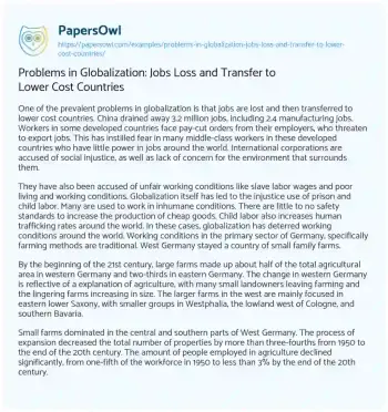 Essay on Problems in Globalization: Jobs Loss and Transfer to Lower Cost Countries