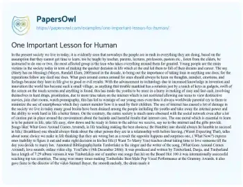 Essay on One Important Lesson for Human