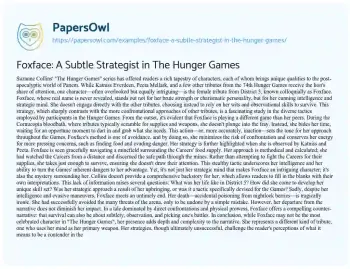 Essay on Foxface: a Subtle Strategist in the Hunger Games