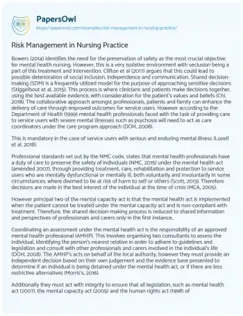 Essay on The Role of Shared Decision-Making in Mental Health Nursing