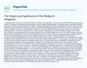 Essay on The Origins and Significance of the Pledge of Allegiance