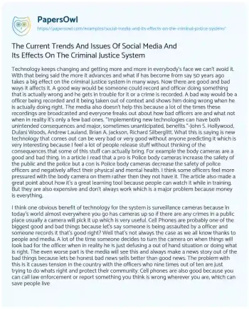 Essay on The Current Trends and Issues of Social Media and its Effects on the Criminal Justice System