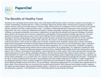 Essay on The Benefits of Healthy Food